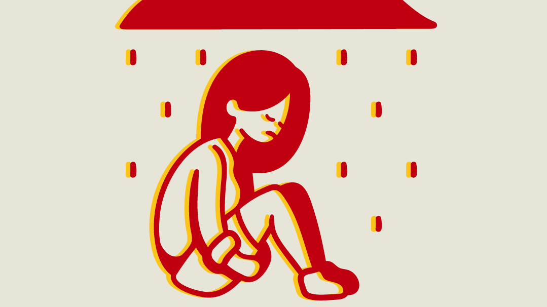 Symbolbild einer Frau unter einer Regenwolke mit dem Text: Frauen mit einer psychosozialen Behinderung leben im Durchschnitt  15 Jahre weniger lange. 