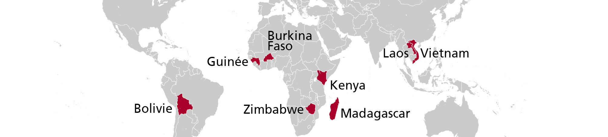 Où CBM aide en ophtalmologie: Bolivie, Burkina Faso, Guinée, Kenya, Madagascar, Zimbabwe, Laos, Vietnam.