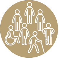 Das Bild zeigt ein Symbol mit Menschen mit einer Behinderung. 