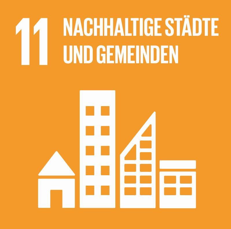 Helloranges Quadrat mit Aufschrift «11 Nachhaltige Städte und Gemeinden», Nachhaltigkeitsziel 11