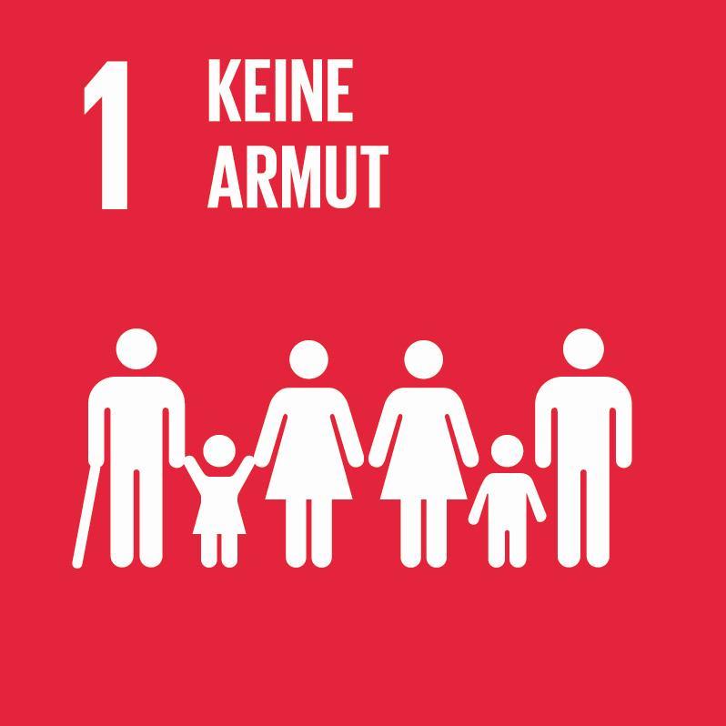 Rotes Quadrat mit Aufschrift «1 Keine Armut», Nachhaltigkeitsziel 1