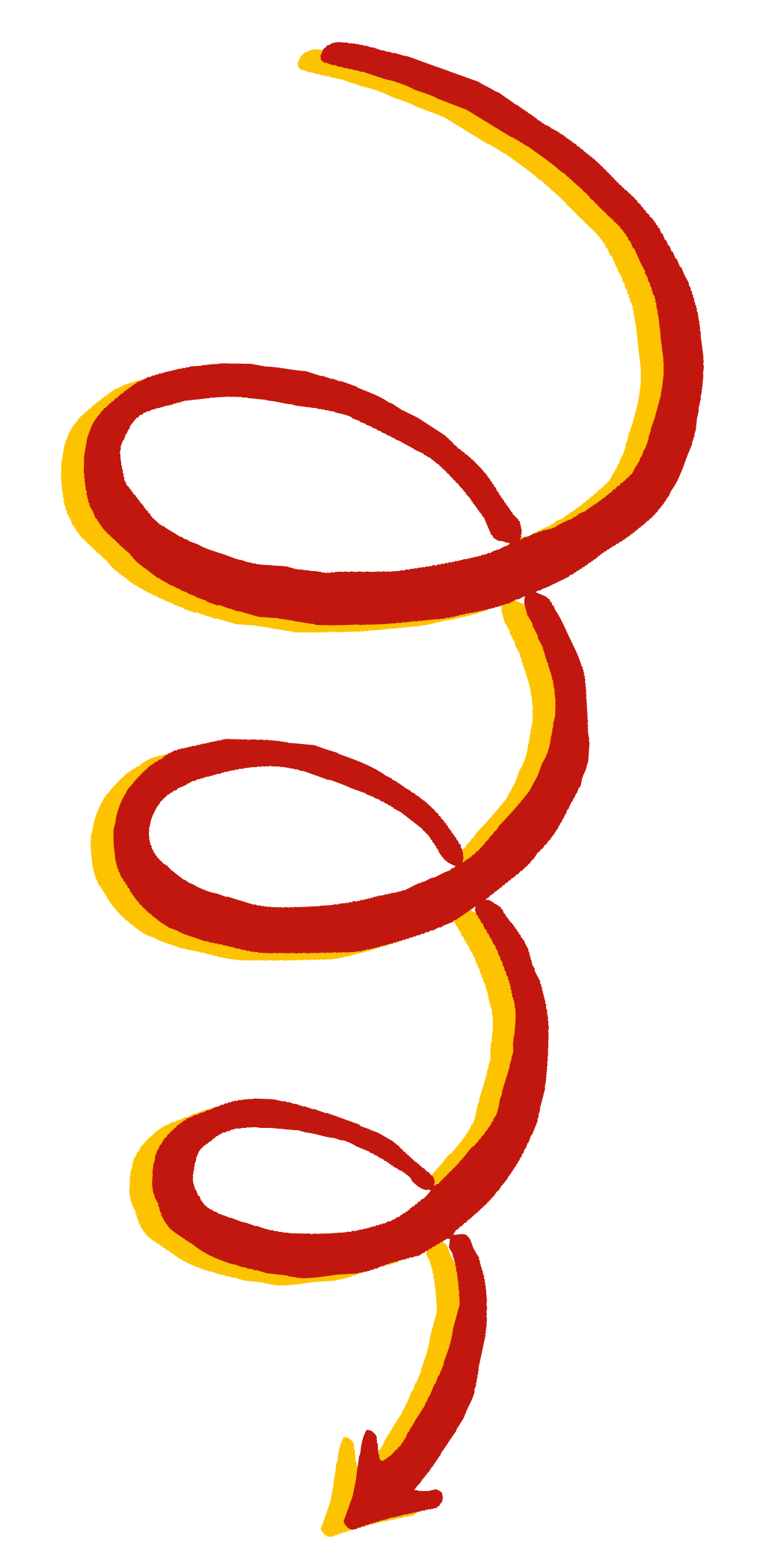 Ein rotgelber Pfeil, der spiralförmig nach unten verläuft.